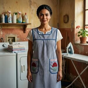 Mexican Embroidered Apron  Basic Handmade Apron with Floral Design 22x30in